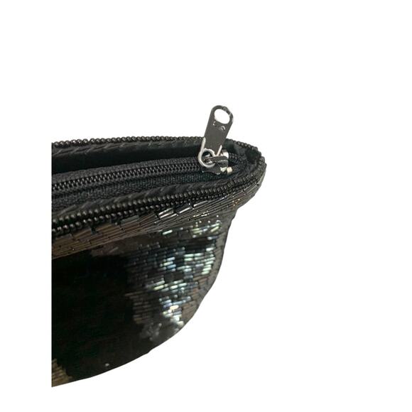 Adolfo Vintage 1990s Bugle Bead Clutch Demilune Bag Metallic - Picture 4 of 7